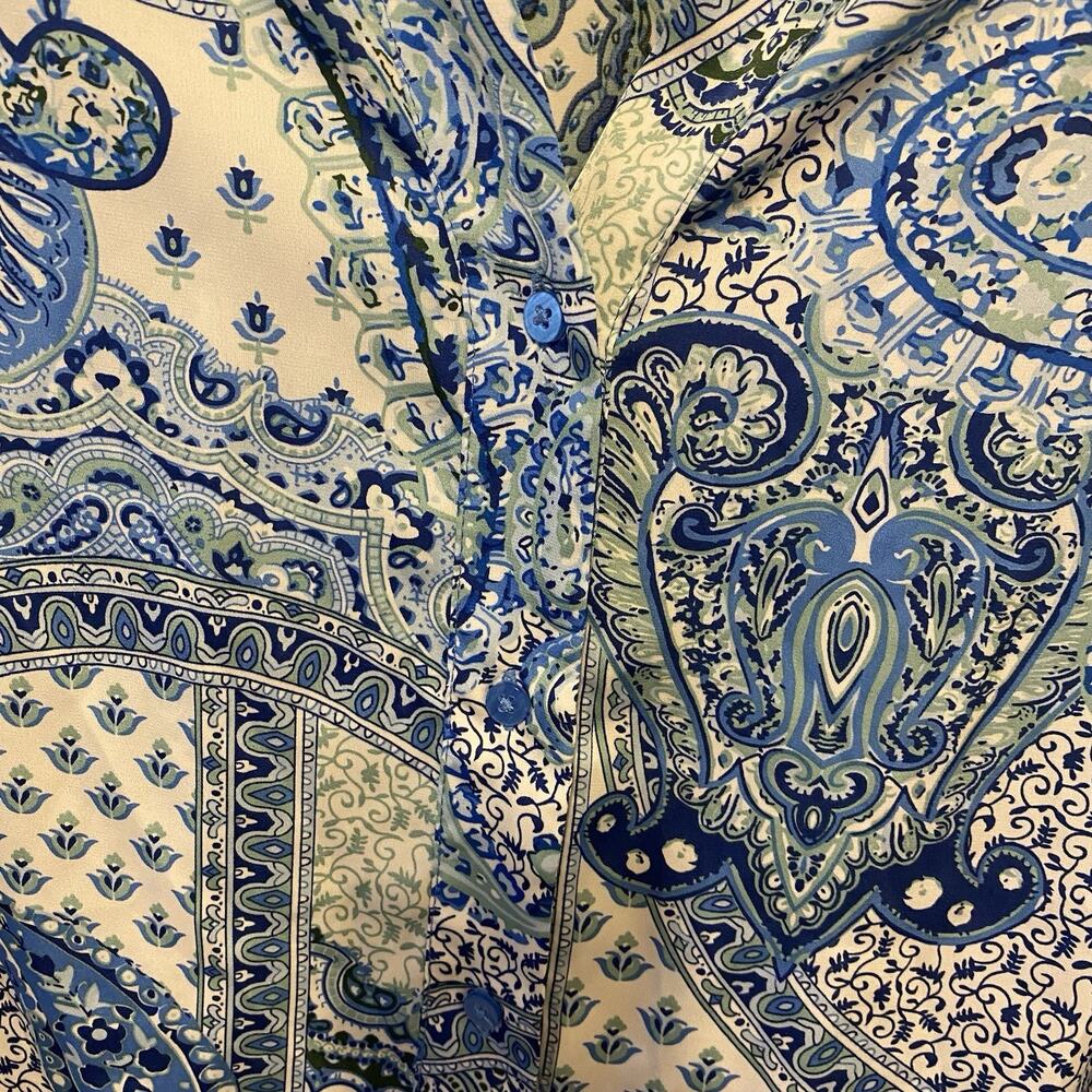 Maison D Amelie Women XL Long Sleeve Button Up Blouse Blue Paisley Largenlook - Picture 7 of 8